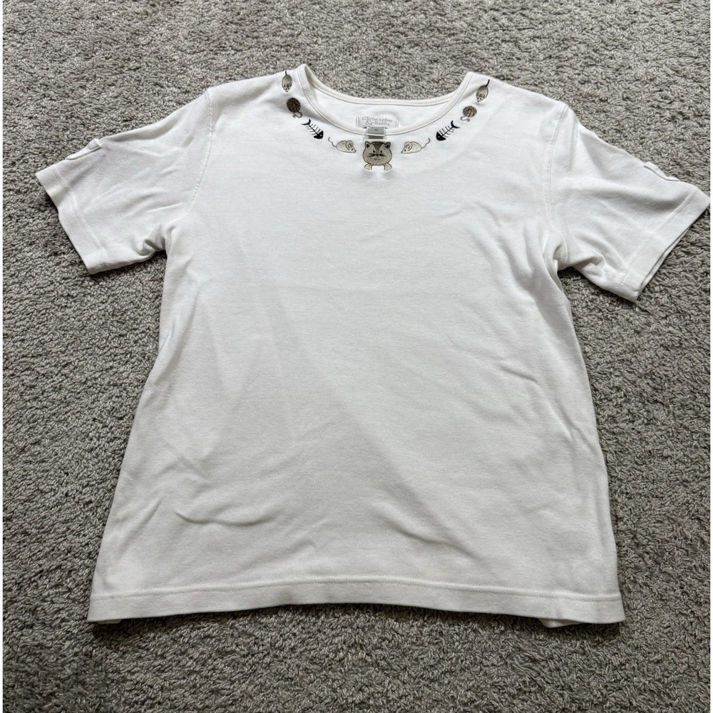 Vintage Christopher &‎ Banks Cat Mouse Basic Shirt Casual Grandmacore Animal M